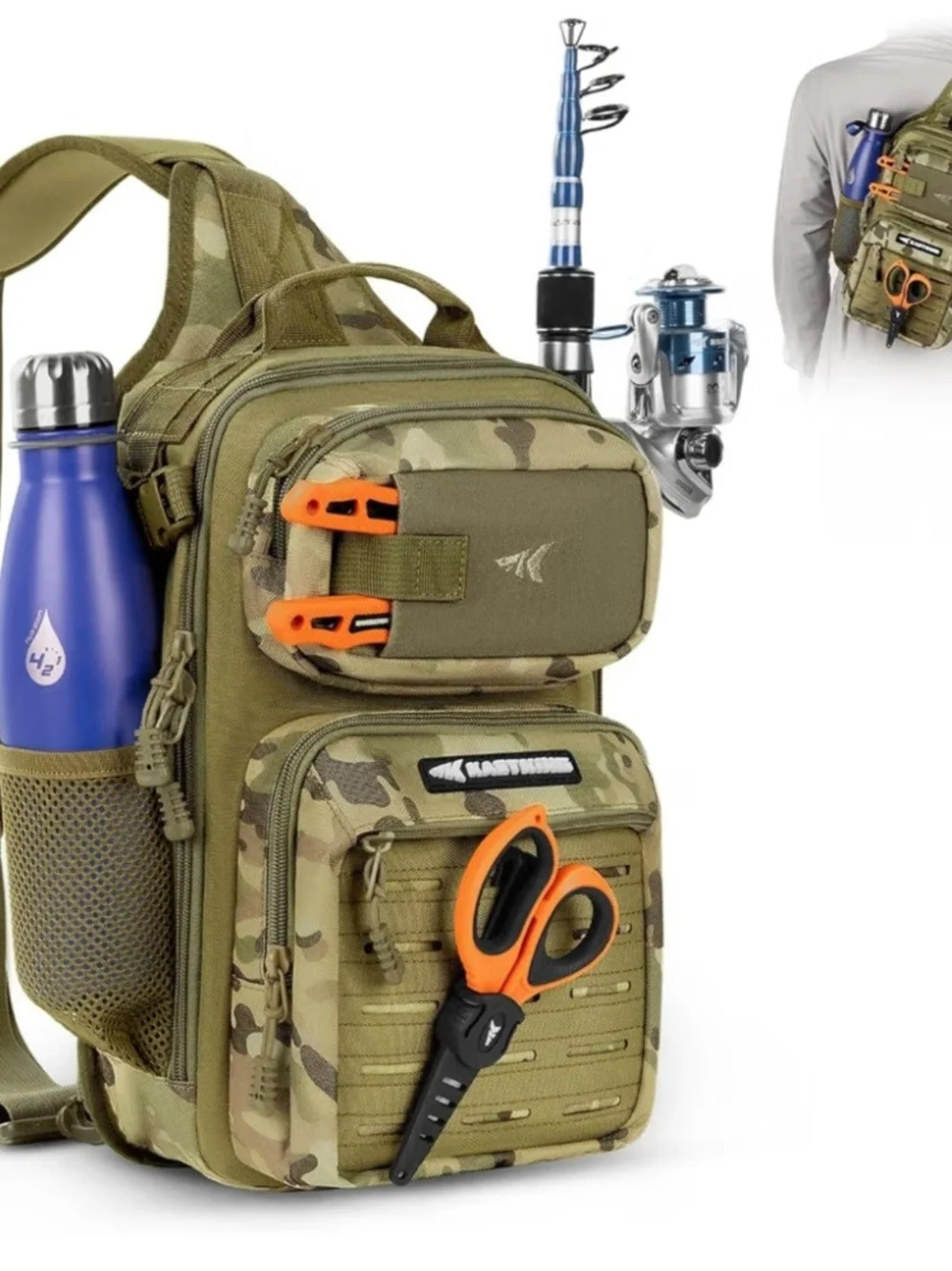 Kastking Blowbak Fishing Sling Bag With Rod Holder. NWT